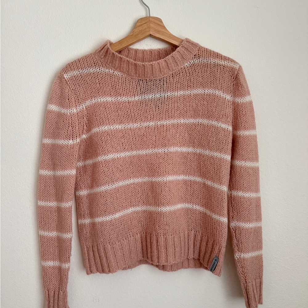 Superdry Pink and White Striped Sweater
